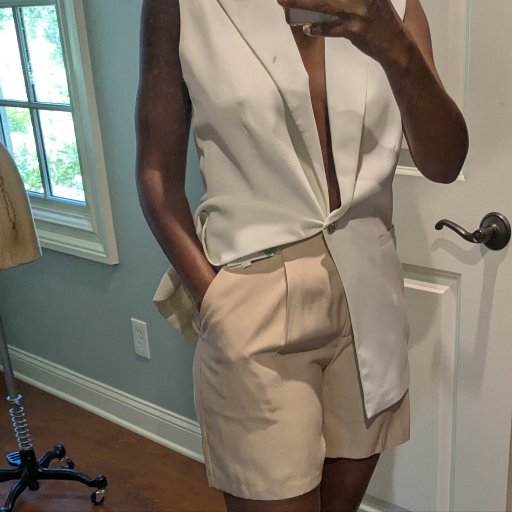 High Waist Beige Casual Shorts